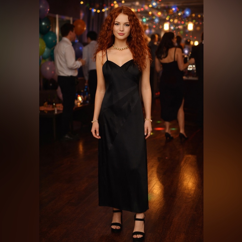 90s Black Maxi Dress Spaghetti Straps Size 4 Vintage Party Special Occasion - Picture 1 of 7
